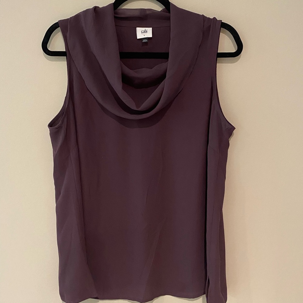 CAbi Purple Sleeveless Tank Top with Draped Neckline